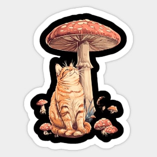 Cat Mushroom Encounters Pawprints in Fungi Sticker